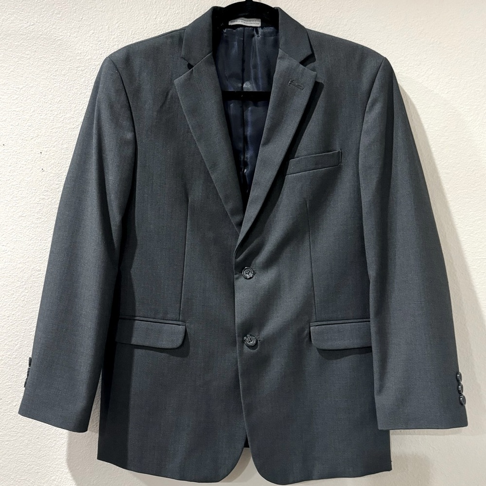 🎉IZOD Grey Single Breasted Blazer 2 Buttons& Faux Flap Slit Pockets Sz 16 Husky